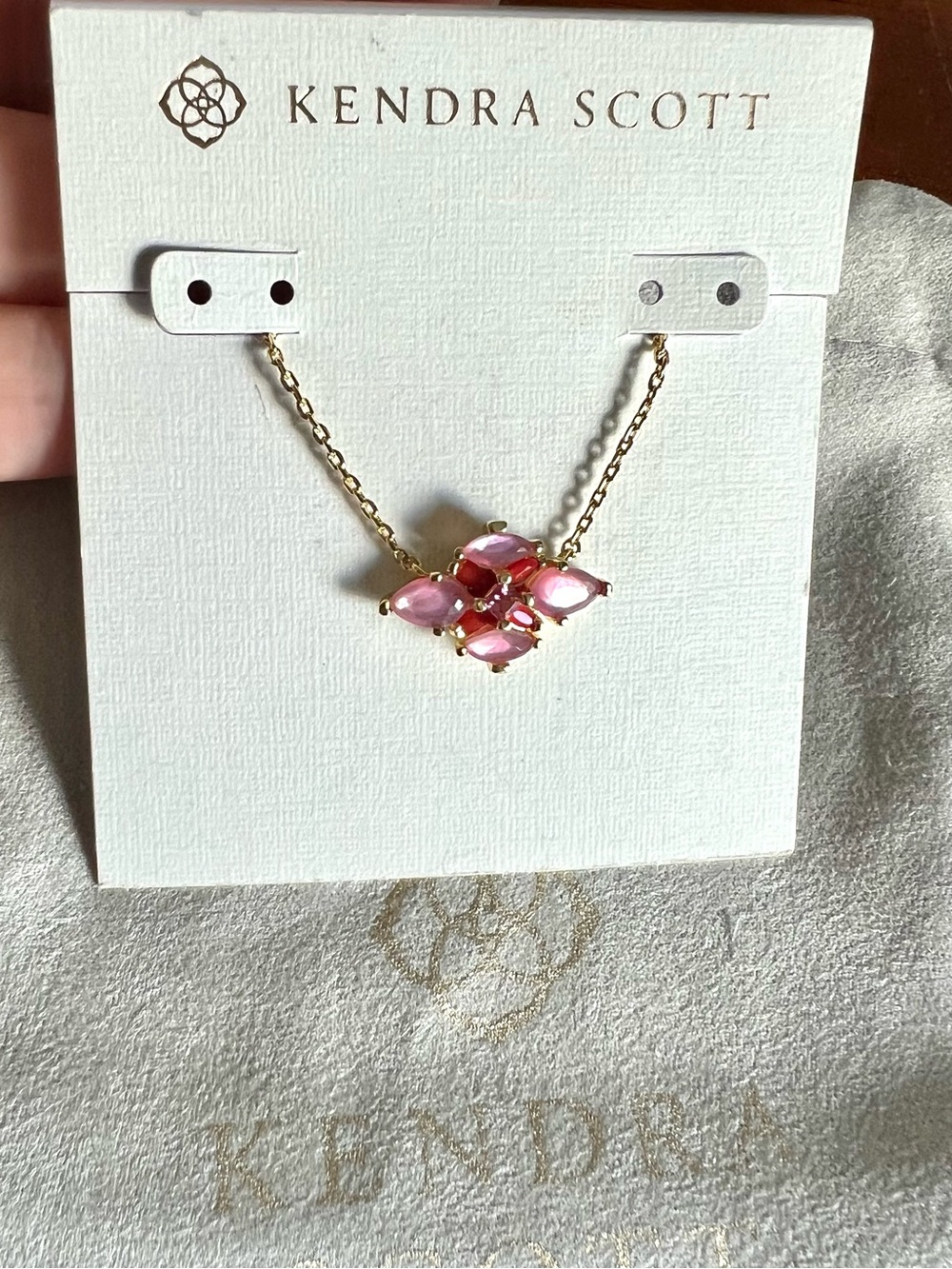 NWT Kendra Scott Abbie Gold Crystal Short Pendant Necklace in Pink Mix
